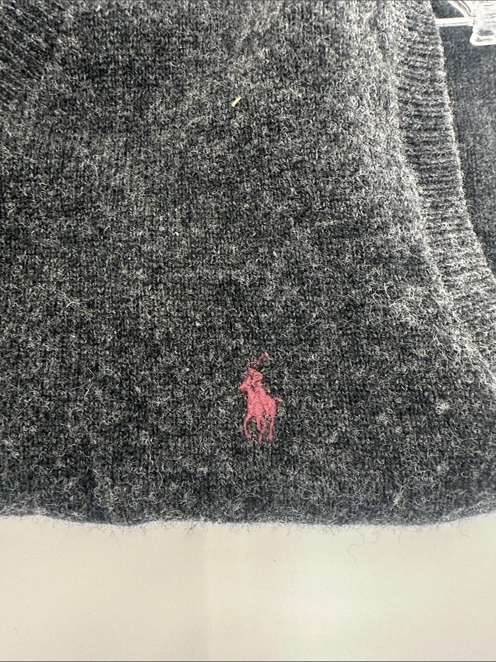 Polo by Ralph Lauren Men’s Dark Charcoal V-Neck Wool Sweater Vest with Red Pony